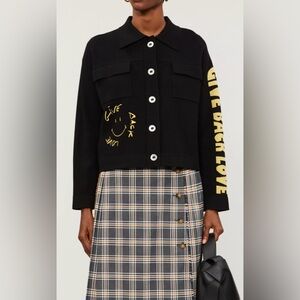 SANDRO Backy Embroidered Graphic-print Knitted Jacket In Black